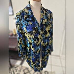 The Travel Collection Blue And Gold  Button Down, Stretch, Size 1X, 80s Vintage